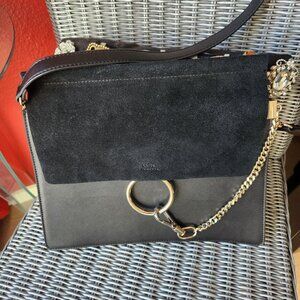 CHLOE ~ Faye Shoulder Bag Leather and Suede ~ BLACK ~ Beautiful! EUC